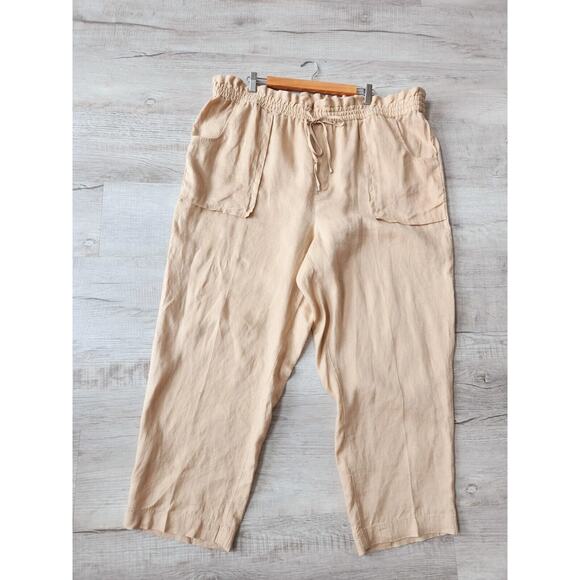 Lauren Ralph Lauren Womens Linen Ankle Pants Birch Tan Sz 14 High Rise Straight - Picture 8 of 14